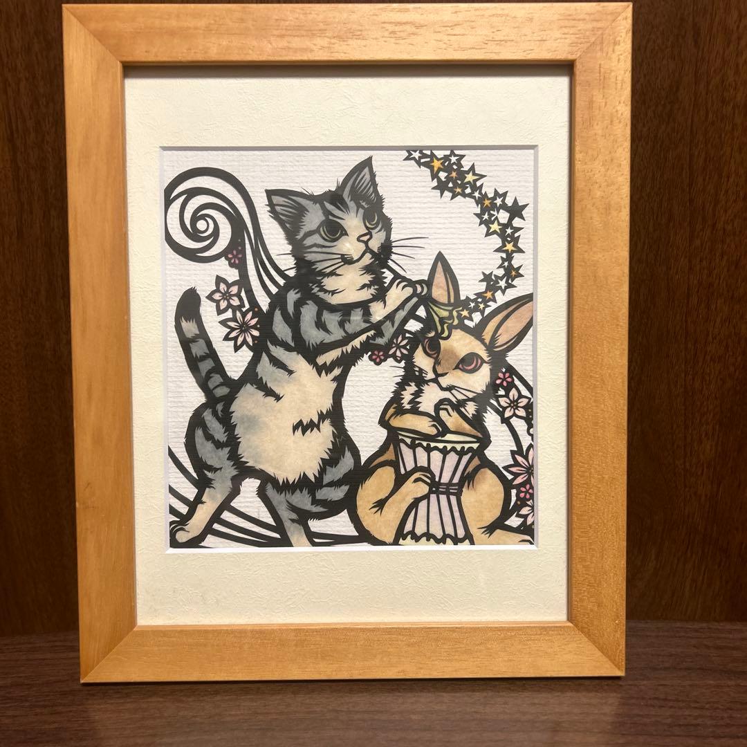 猫とうさぎの切り絵