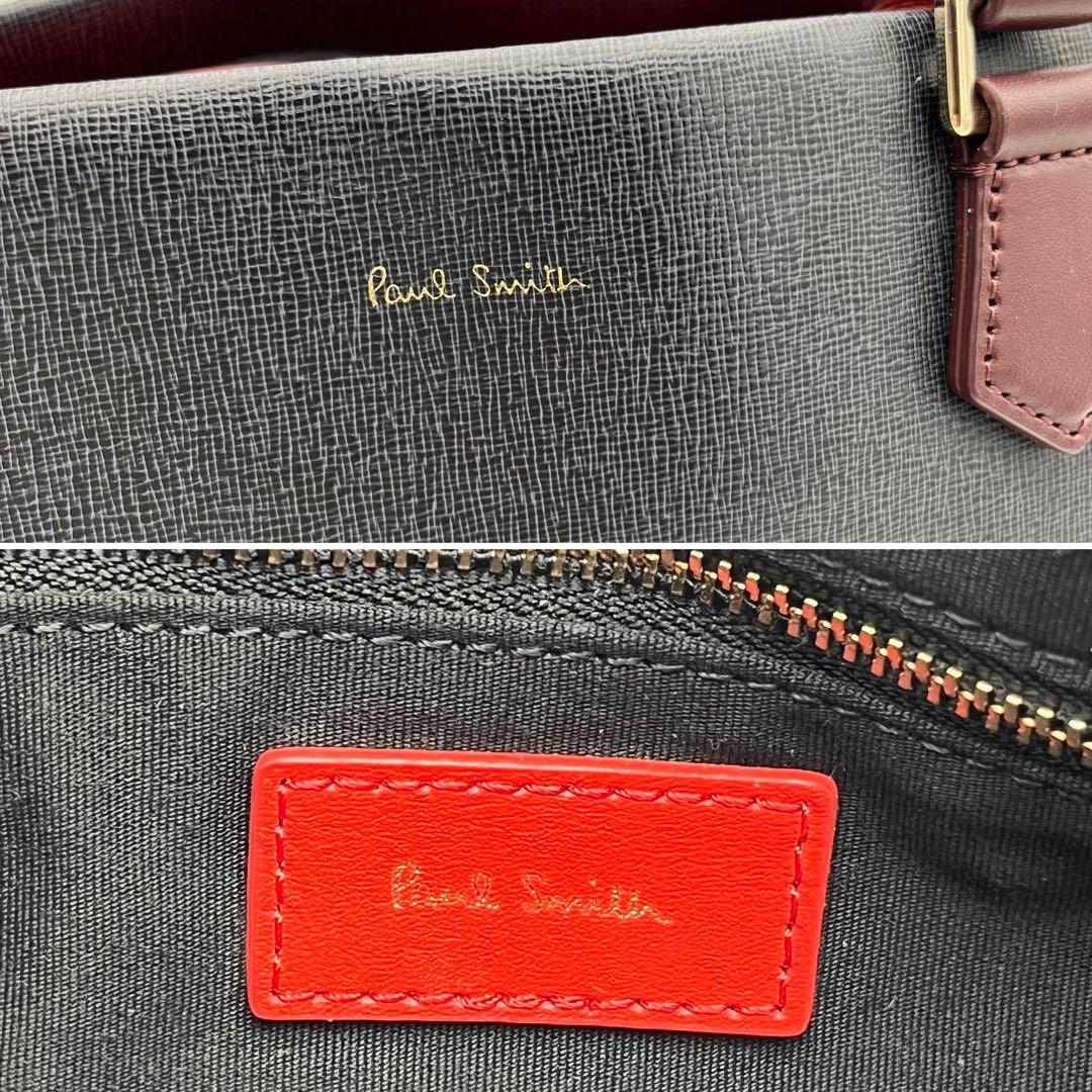 極美ポールスミス A4◎ カラーブロック トートバッグ レザー ネイビー レッド