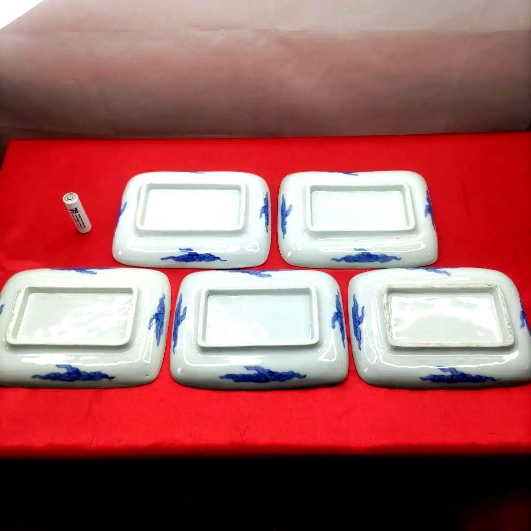 有田焼　伊万里焼　古伊万里　金彩　色絵　小皿　角皿　長角皿　刺し身皿5客セット③