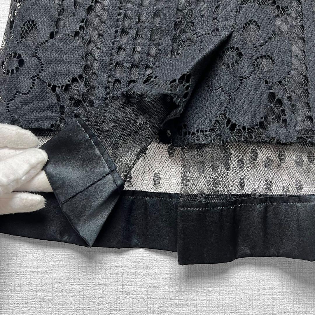 ドルチェアンドガッバーナ フラワーレース シアースカート 膝丈 黒 36