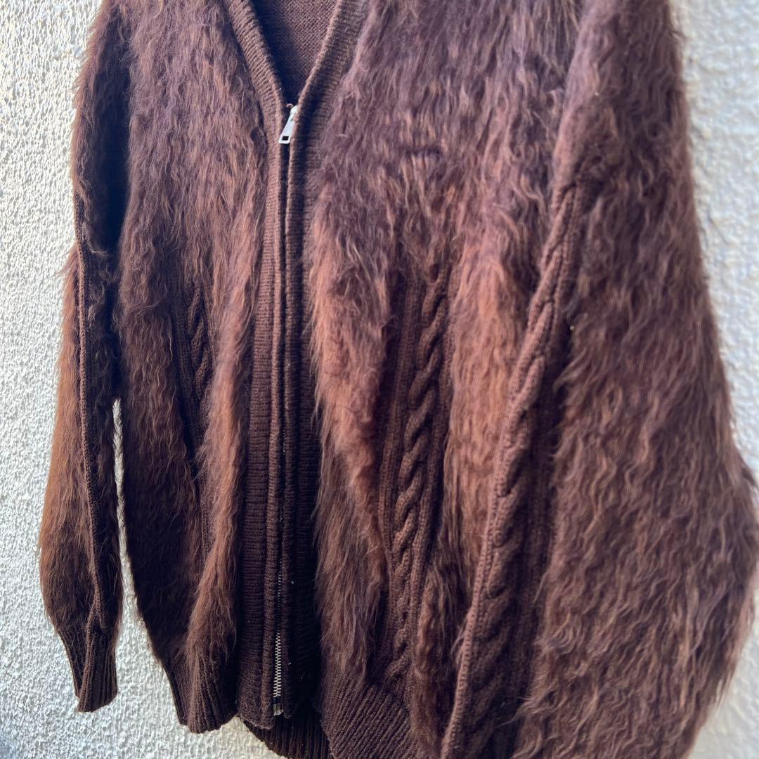 60s70s シャギーモヘアカーディガン　vintage 毛足長　ジッパー