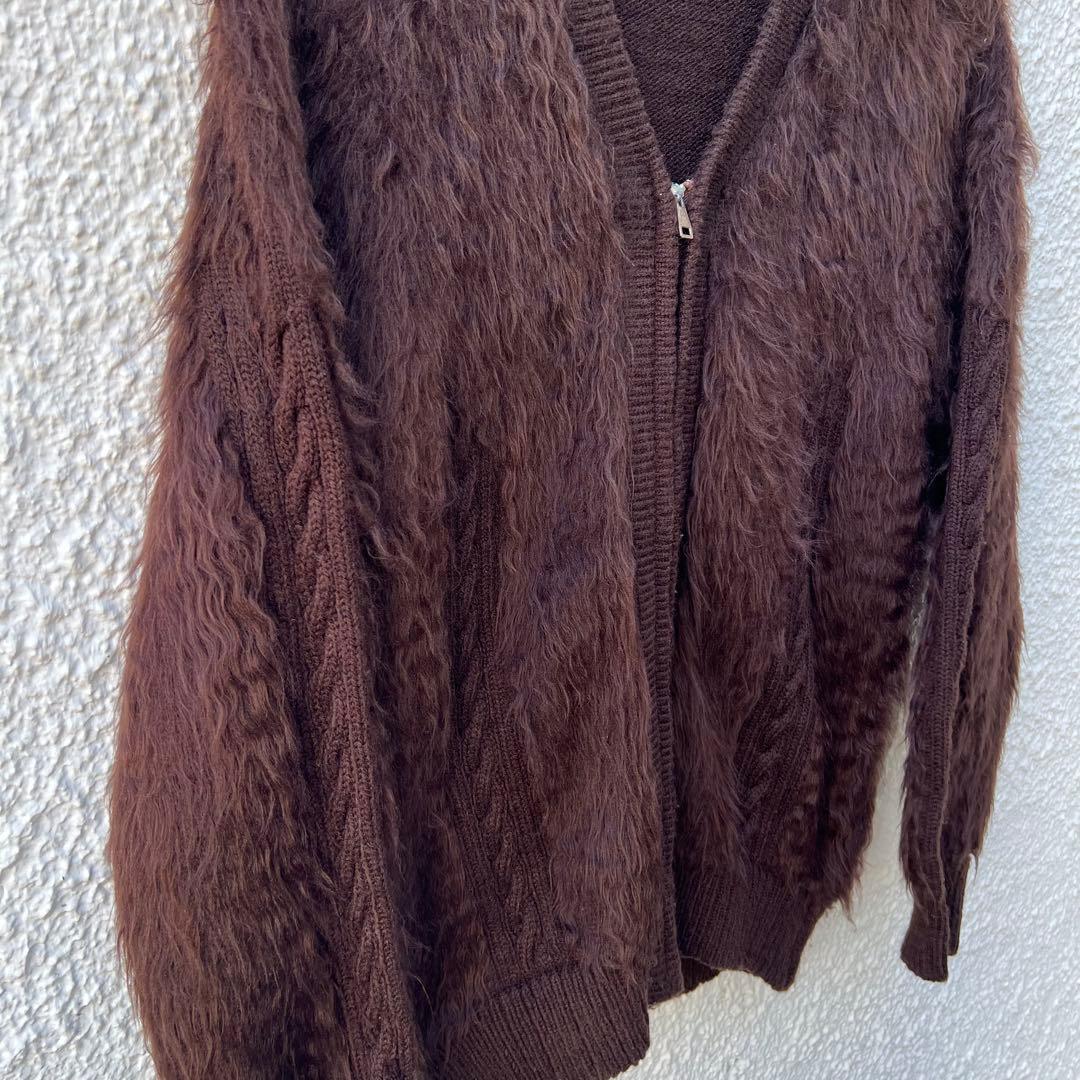 60s70s シャギーモヘアカーディガン　vintage 毛足長　ジッパー