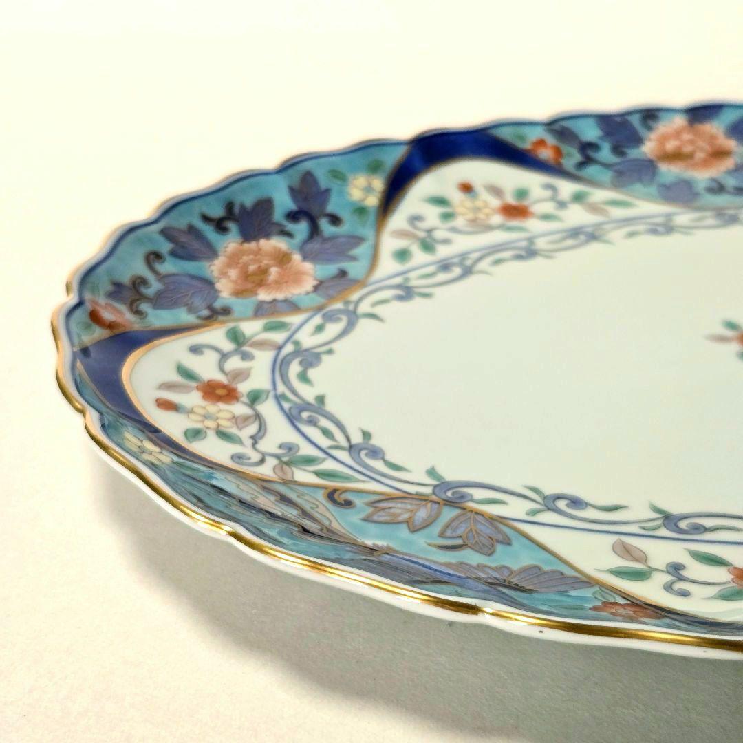 有田焼　林九郎窯　楕円皿　大皿　金彩古伊万里　花鳥　色絵　飾り皿　輪花皿　未使用