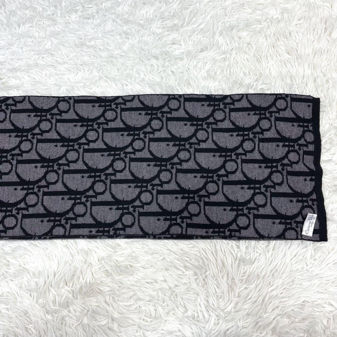 美品 クリスチャンディオール 大きいトロッター柄 マフラー ウール ユニセックス