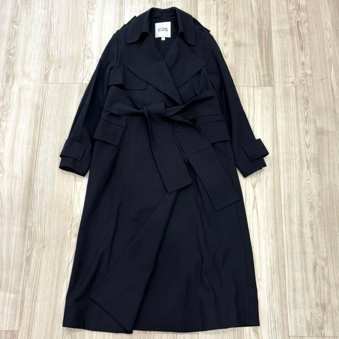 【極美品】COS トレンチコート ネイビー 34 ウールジャージー ストレッチ