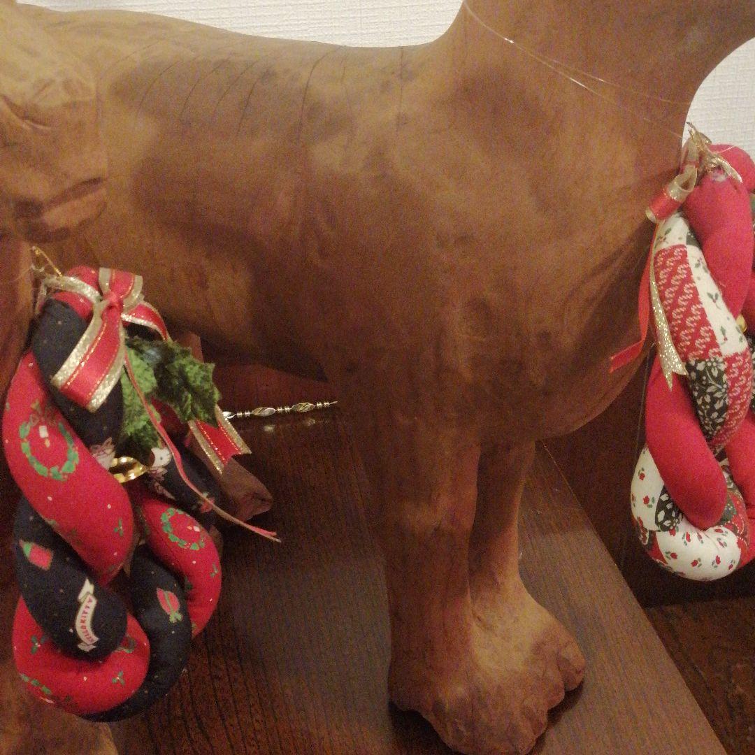 木製ペアトナカイ　木彫りつがいトナカイ