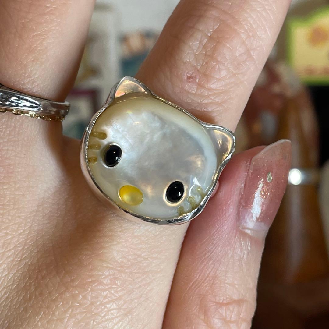 ハンドメイド　シルバー925 シルバーリング シェル　猫