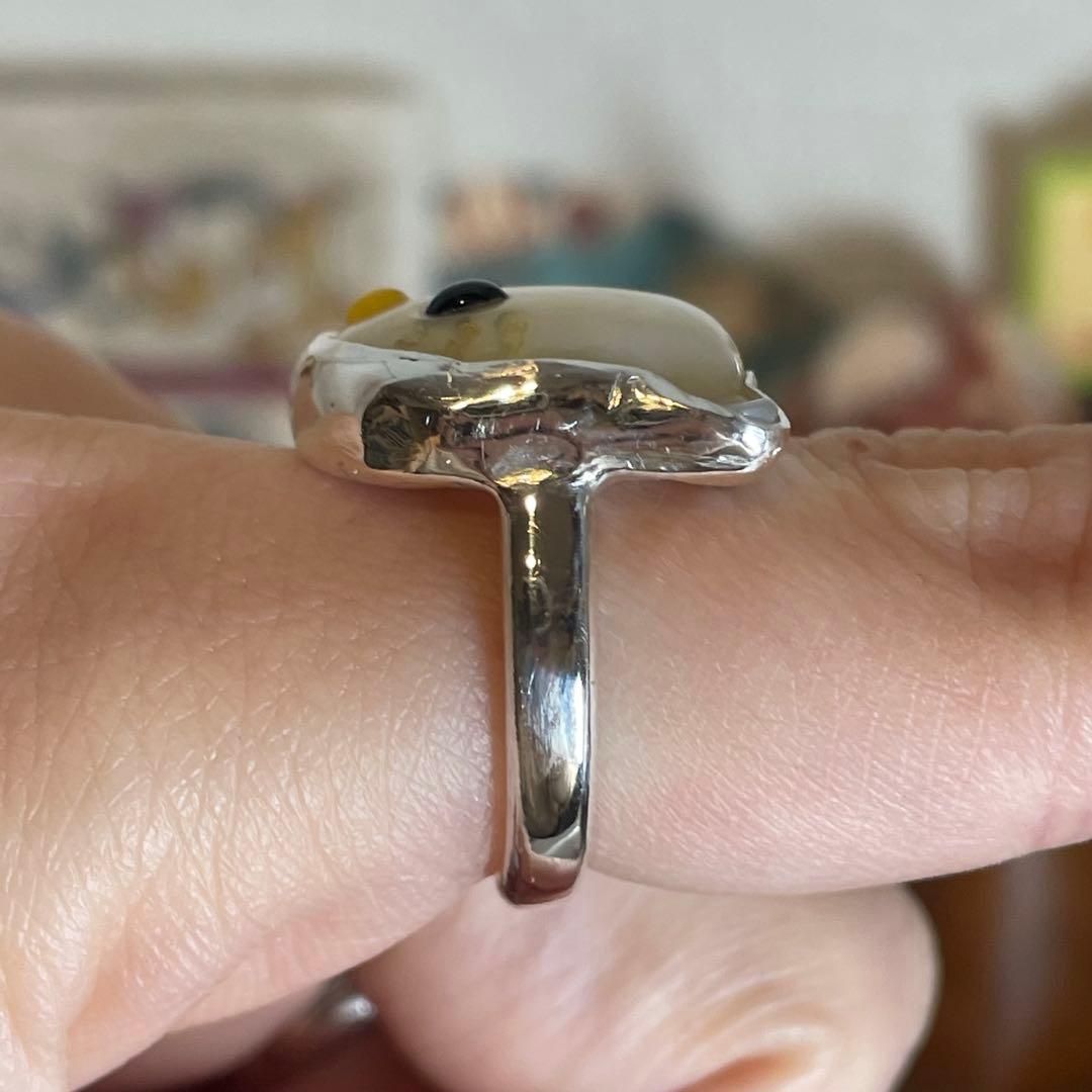ハンドメイド　シルバー925 シルバーリング シェル　猫