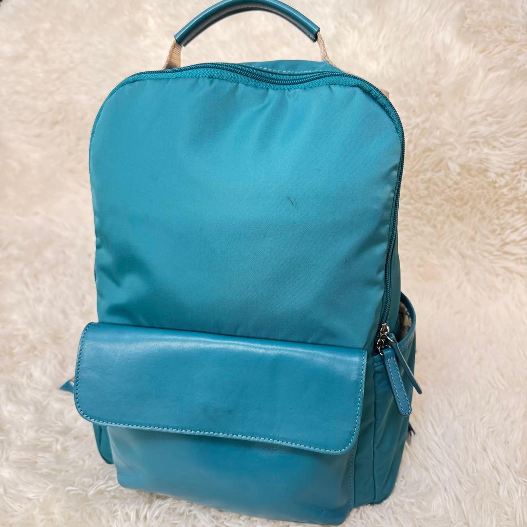 希少　美品　キタムラ　マニマニ　リュック　コラボ　ナイロン　レザー　ターコイズ