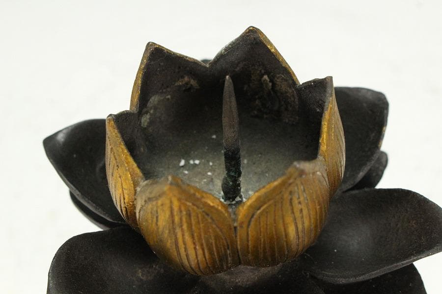 仏教美術 銅 蓮花 持香炉 蓮燭台 二件(K-LC970)