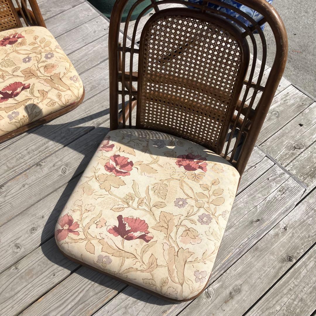 昭和レトロ コスガ家具 花柄ラタン座椅子 ラタンチェア 4脚セット 古家具