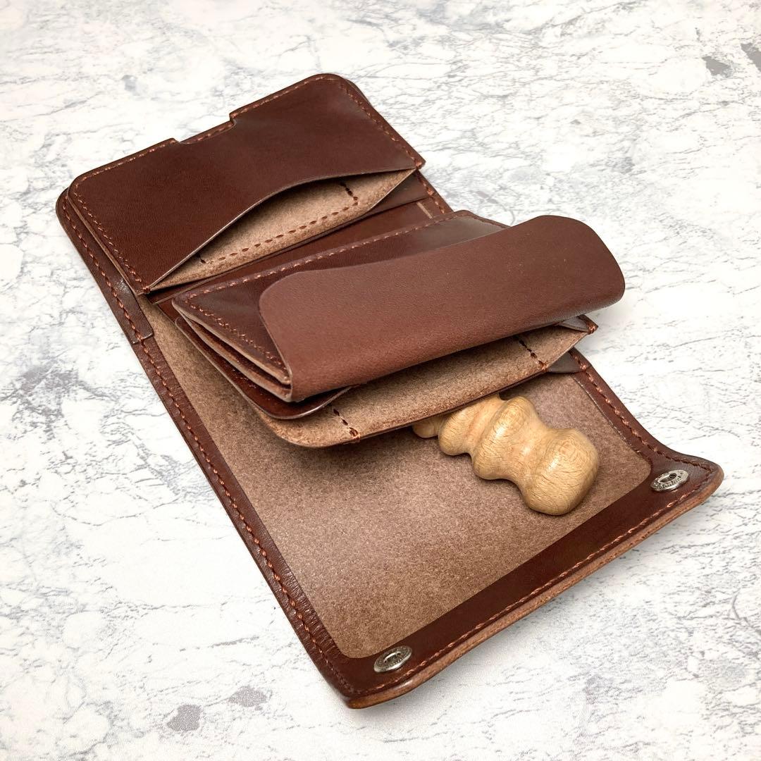 本革 コンパクト財布 栃木レザー 三つ折り財布 ブラウン メンズ レディース 茶