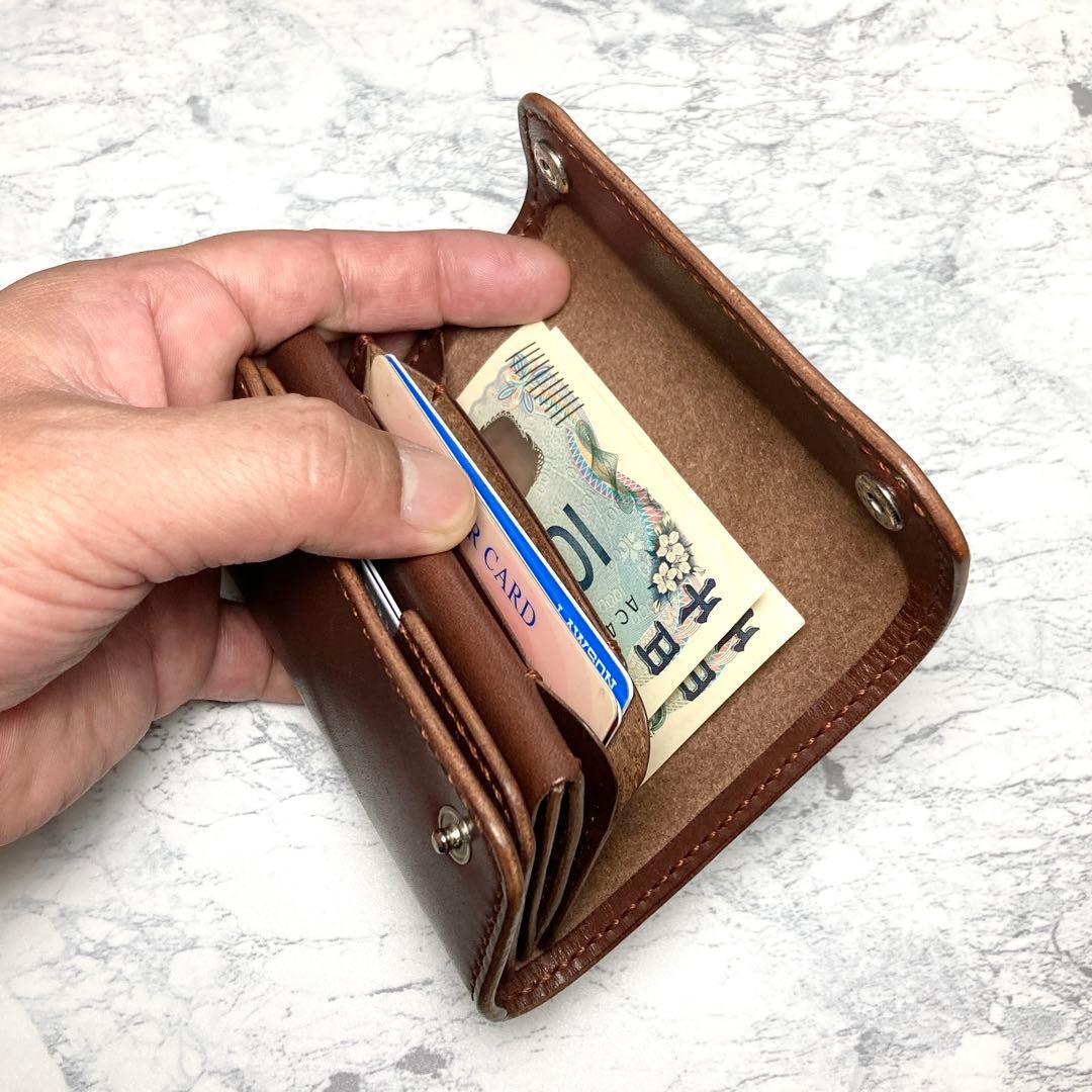 本革 コンパクト財布 栃木レザー 三つ折り財布 ブラウン メンズ レディース 茶