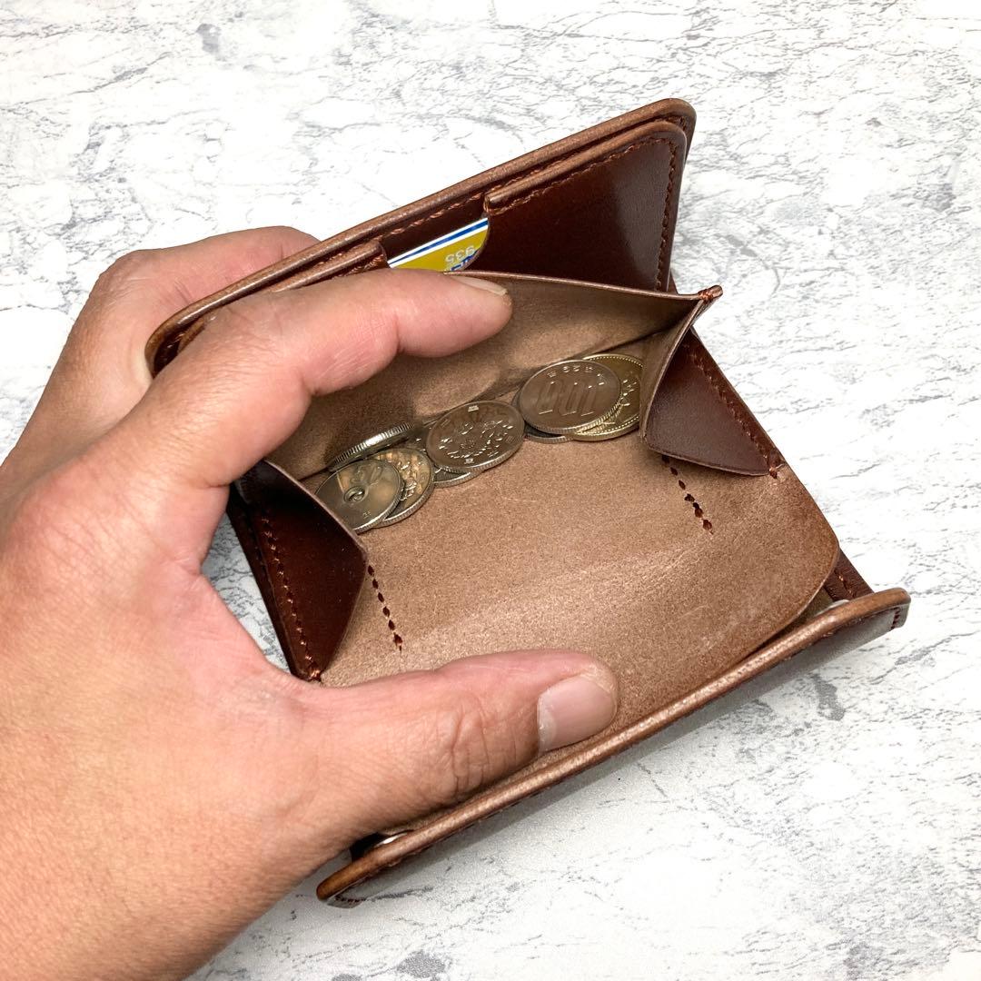 本革 コンパクト財布 栃木レザー 三つ折り財布 ブラウン メンズ レディース 茶