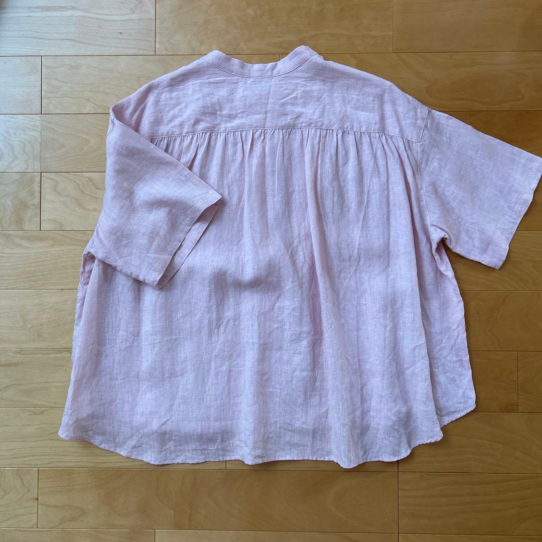 LinenYa リネンヤ　リネンバンドカラー半袖シャツ　ピンク