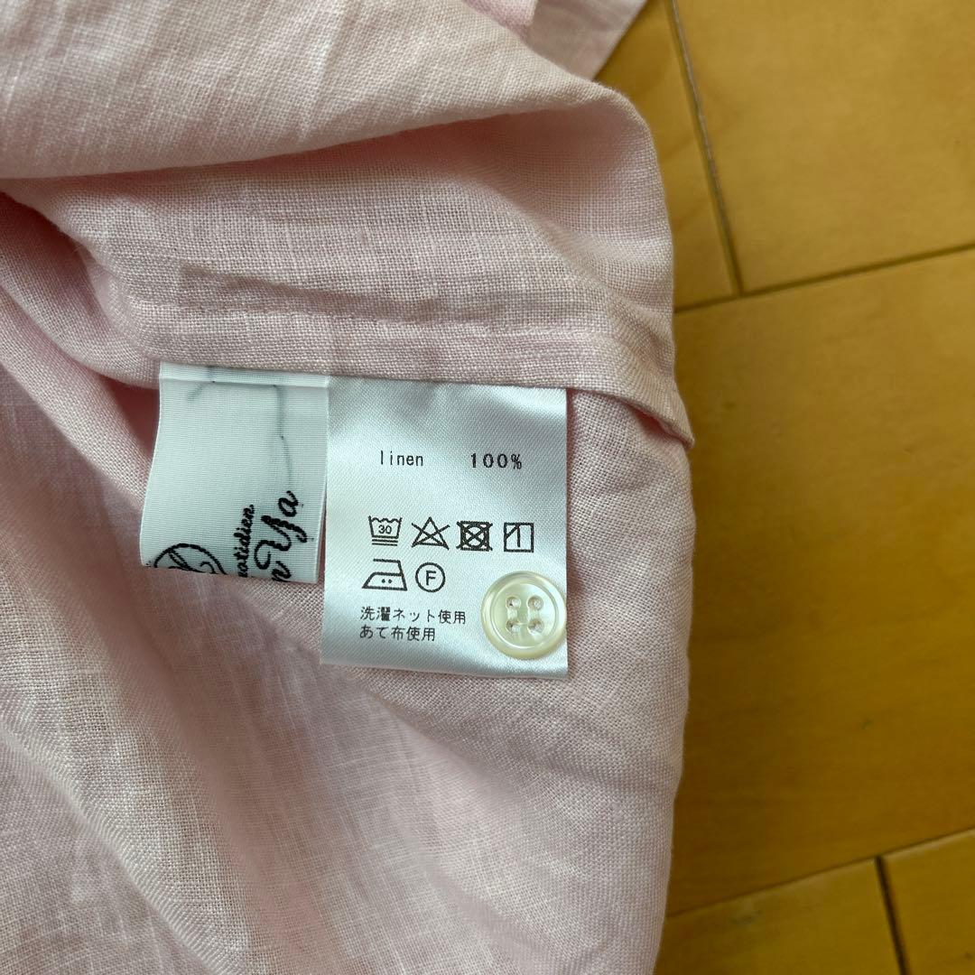 LinenYa リネンヤ　リネンバンドカラー半袖シャツ　ピンク