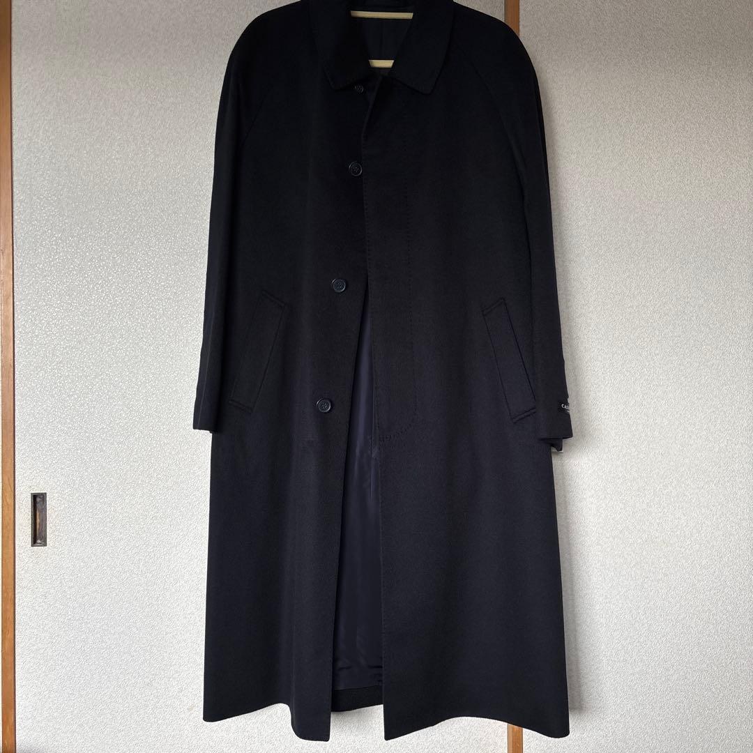 【新品】カシミア100% メンズステンカラーコート 濃紺　ロングコート175㎝
