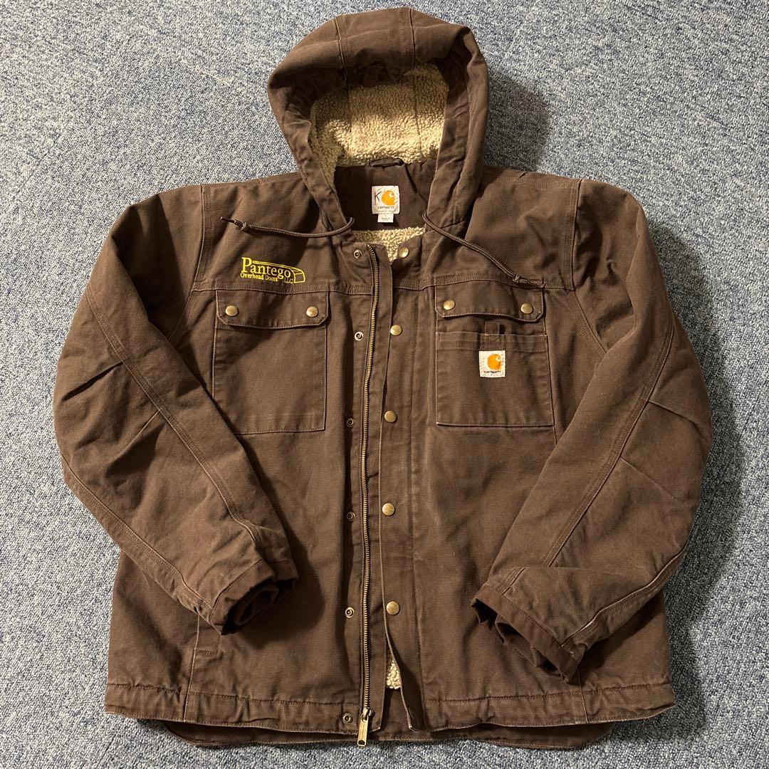 Carhartt ボアジャケット L 企業刺繍 フード付き古着