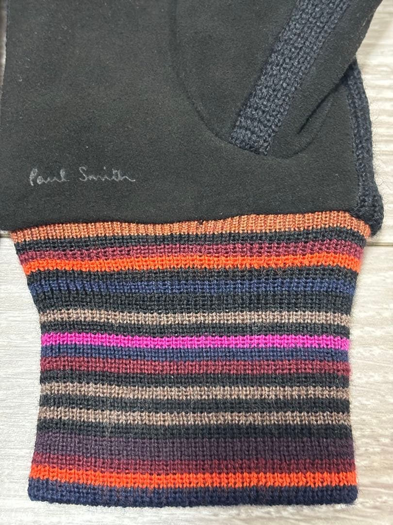 【美品】Paul Smith ポールスミス ブラック ストライプ手袋 24cm