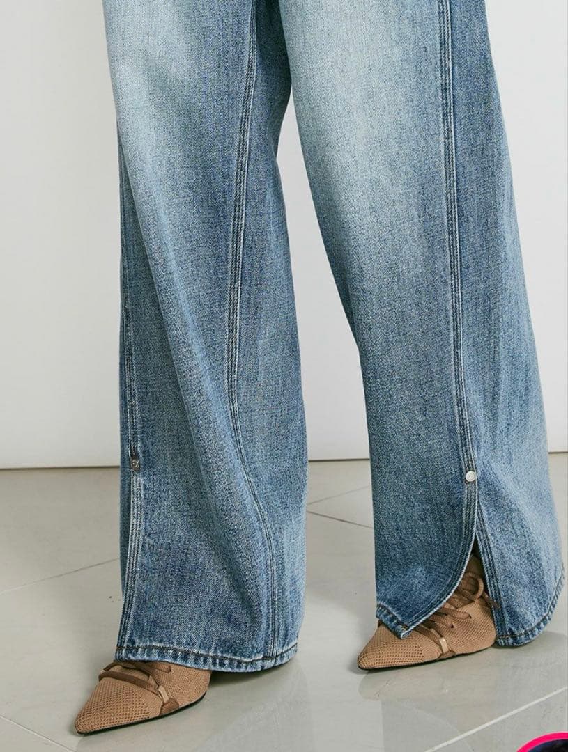 ダブルスタンダードクロージング×AKKO スリットヘムバギーパンツ デニム