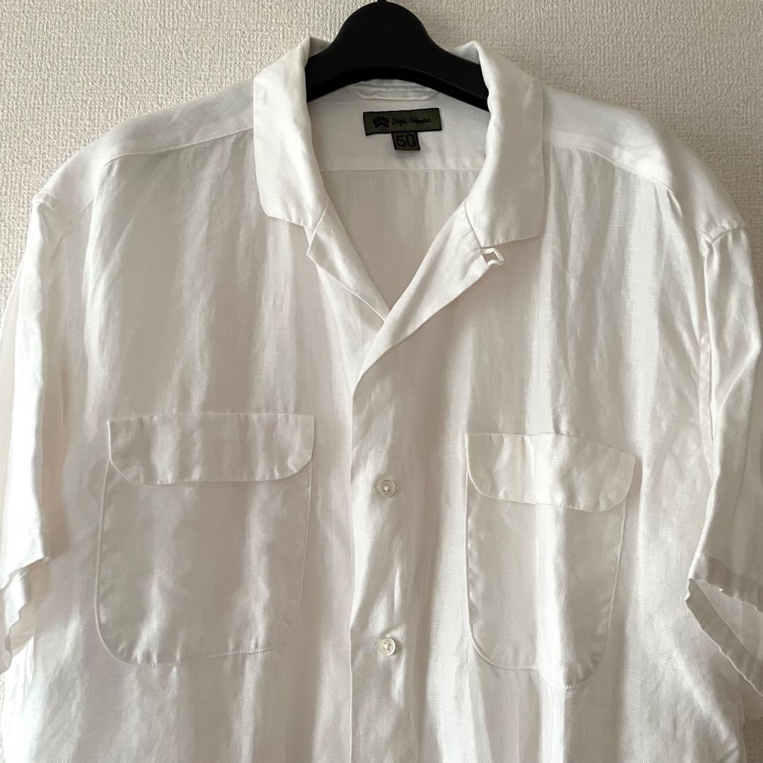 【サイズ50】Nigel Cabourn オープンカラーシャツ リネン 白 開襟