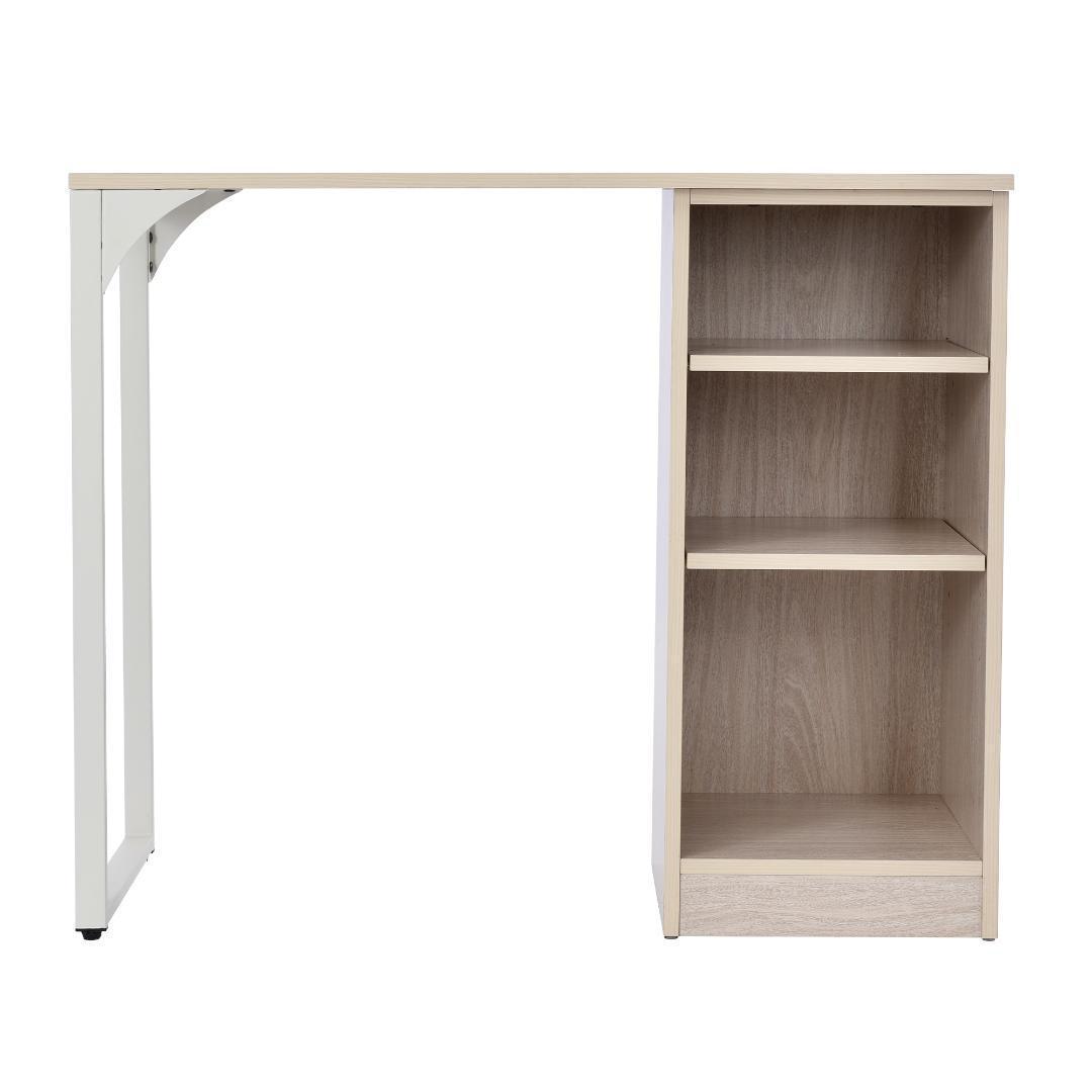 パソコンデスク3段シェルフ付 オフィスデスク簡易デスク木製 ミシン台【ホワイト】