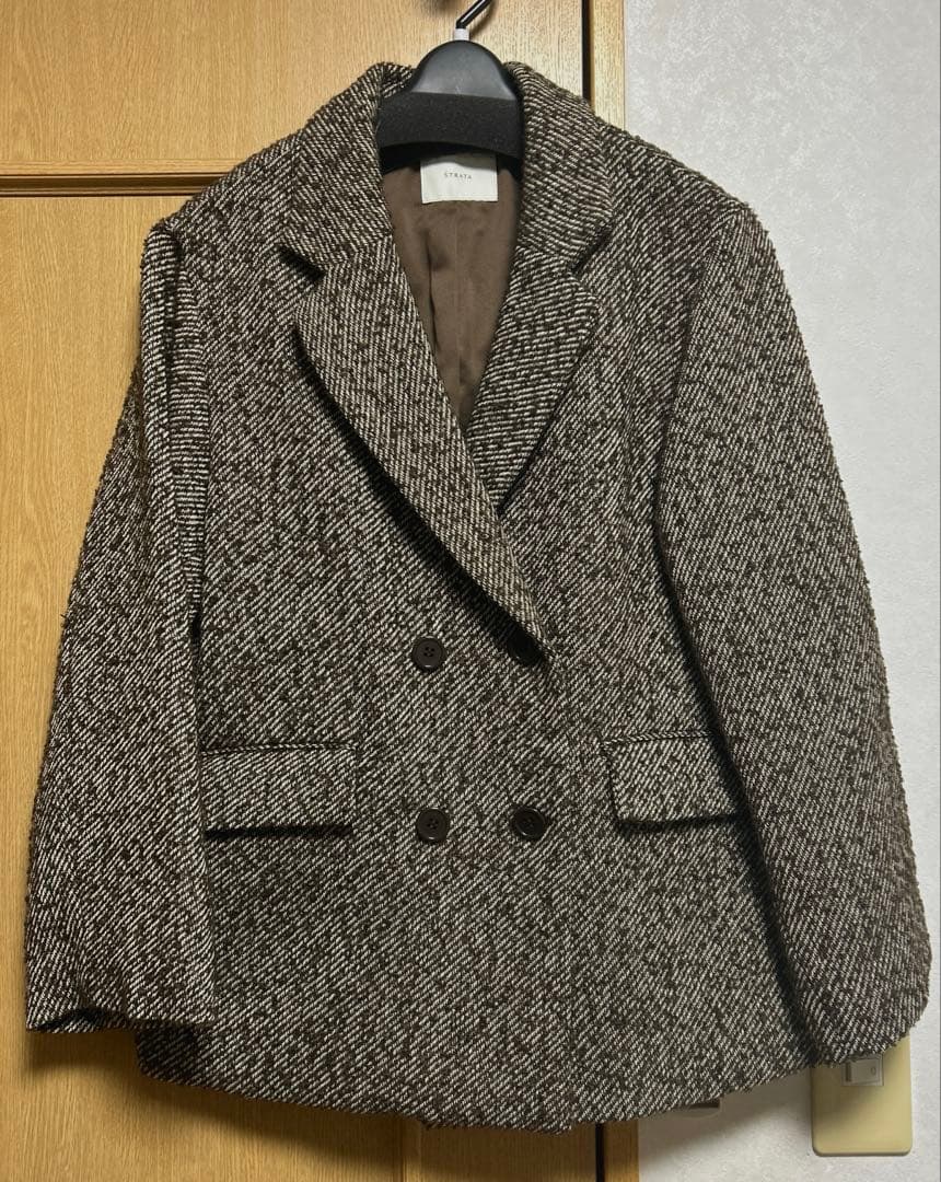 strata COHINA ネップツイードジャケットコート　ブラウンミックス