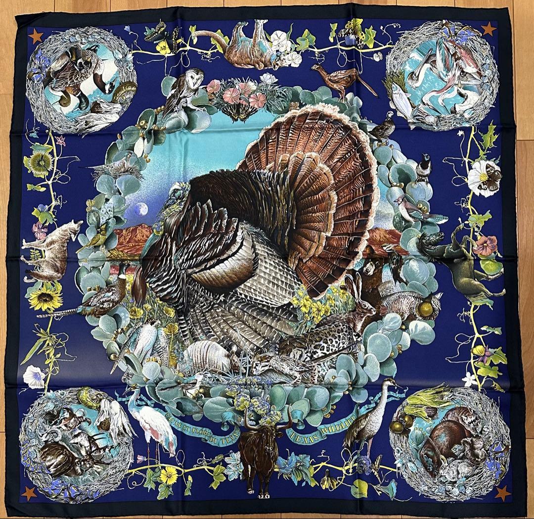 エルメス スカーフ カレ90 テキサス動植物図鑑 TEXAS WILDLIFE