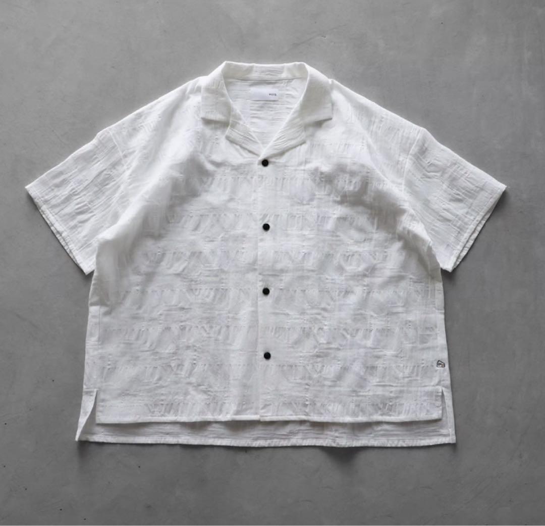 huis 柄二重織シャトルジャガードオープンカラー半袖オーバーシャツ