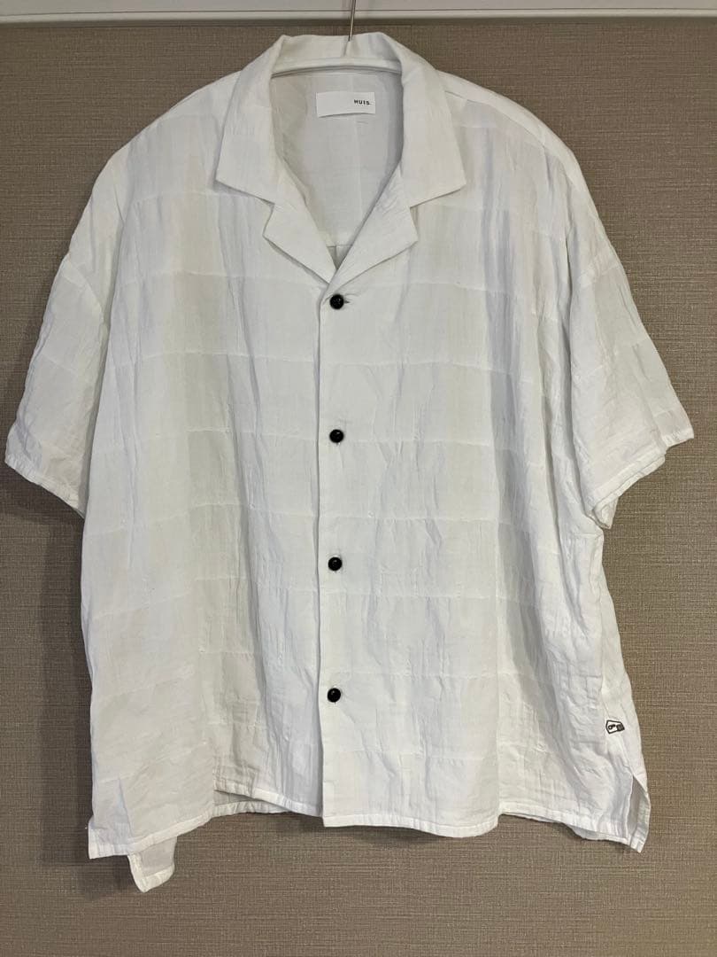 huis 柄二重織シャトルジャガードオープンカラー半袖オーバーシャツ