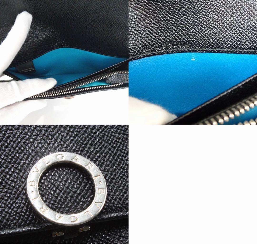 Q2695 美品 ブルガリ BB ロゴクリップ レザー 二つ折長財布