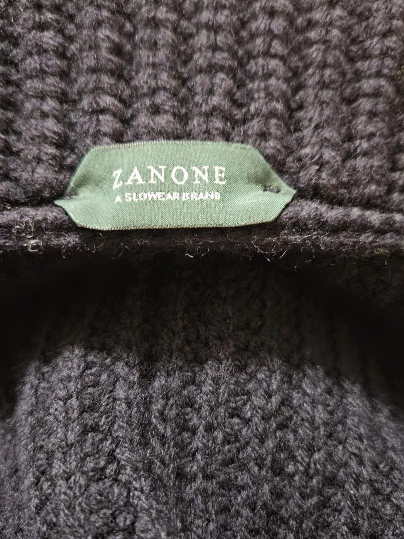 ZANONEネイビーリブ編みショールカーディガンsize50