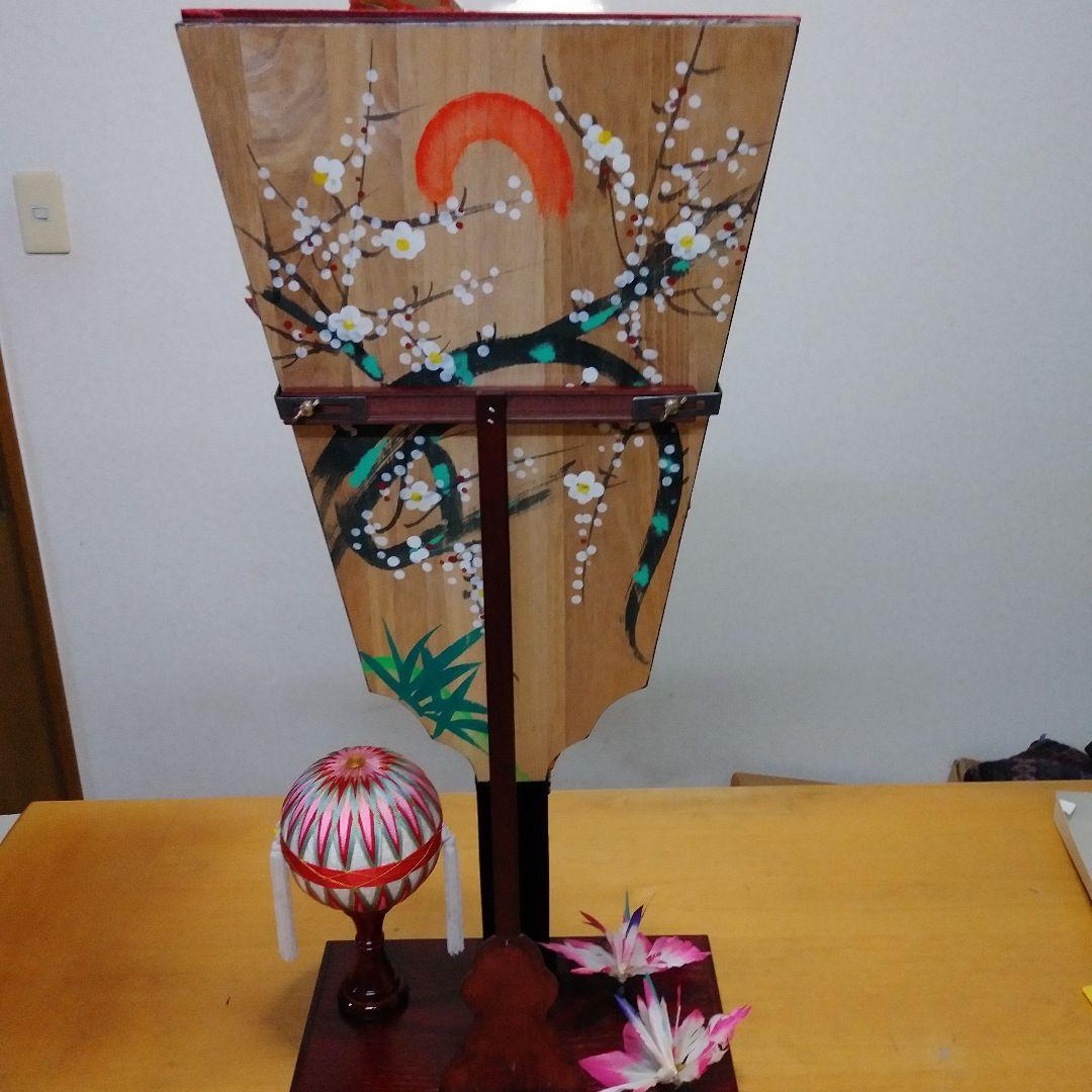 お正月、羽子板/道成寺/手鞠、羽、台座付き