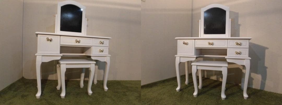 送料無料★ロココ調姫系アンティーク風猫足リボンドレッサーセット【フェミニン】