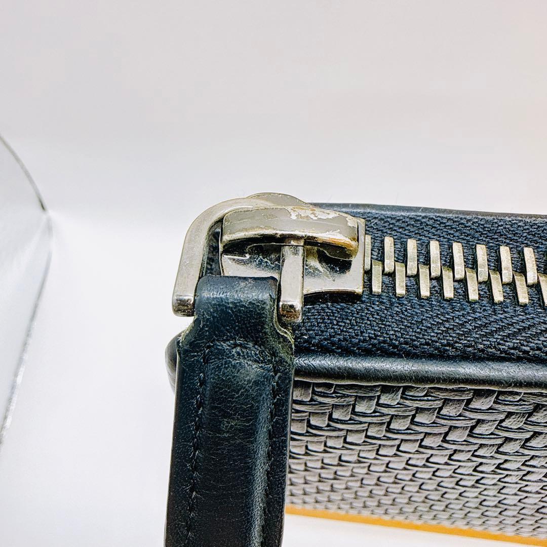 エルメネジルドゼニア　長財布　編み込みレザー　L字ファスナー　伊　黒