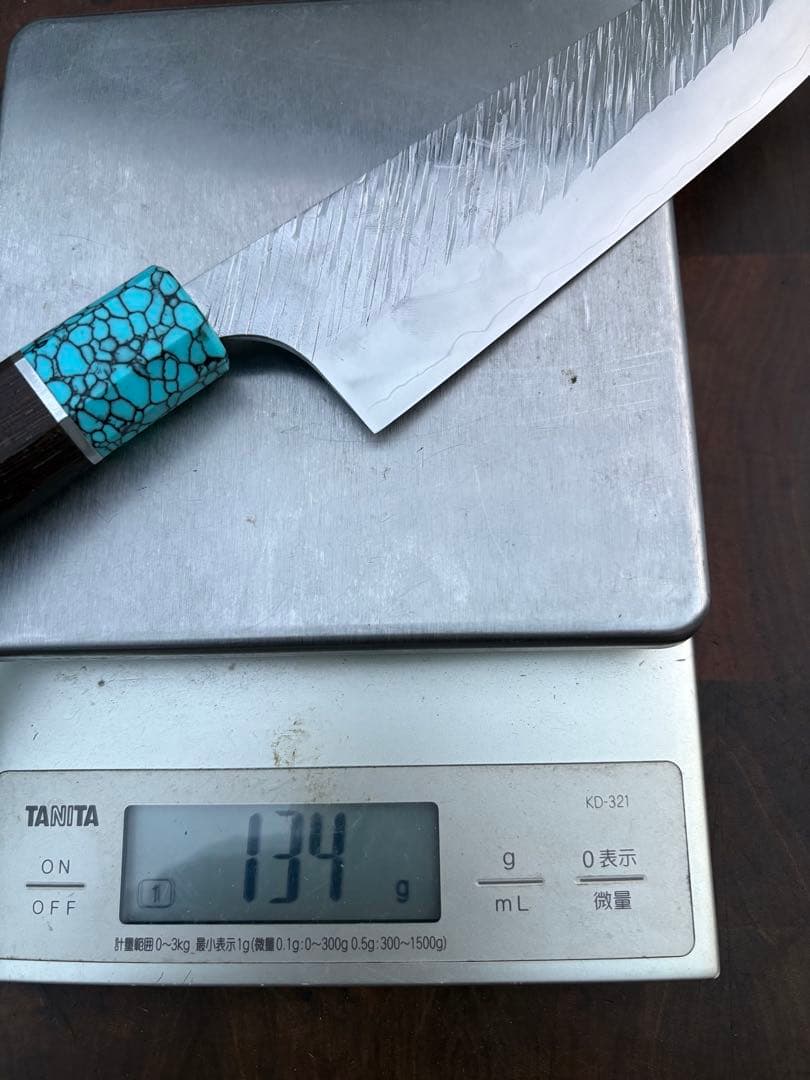 黒崎優　風神　文化(切付) 165mm 包丁　粉末ハイス　ウエンジ柄ターコイズ桂