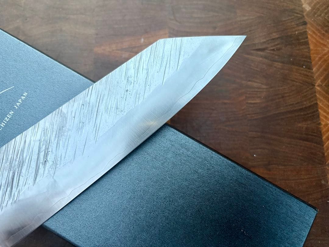 黒崎優　風神　文化(切付) 165mm 包丁　粉末ハイス　ウエンジ柄ターコイズ桂