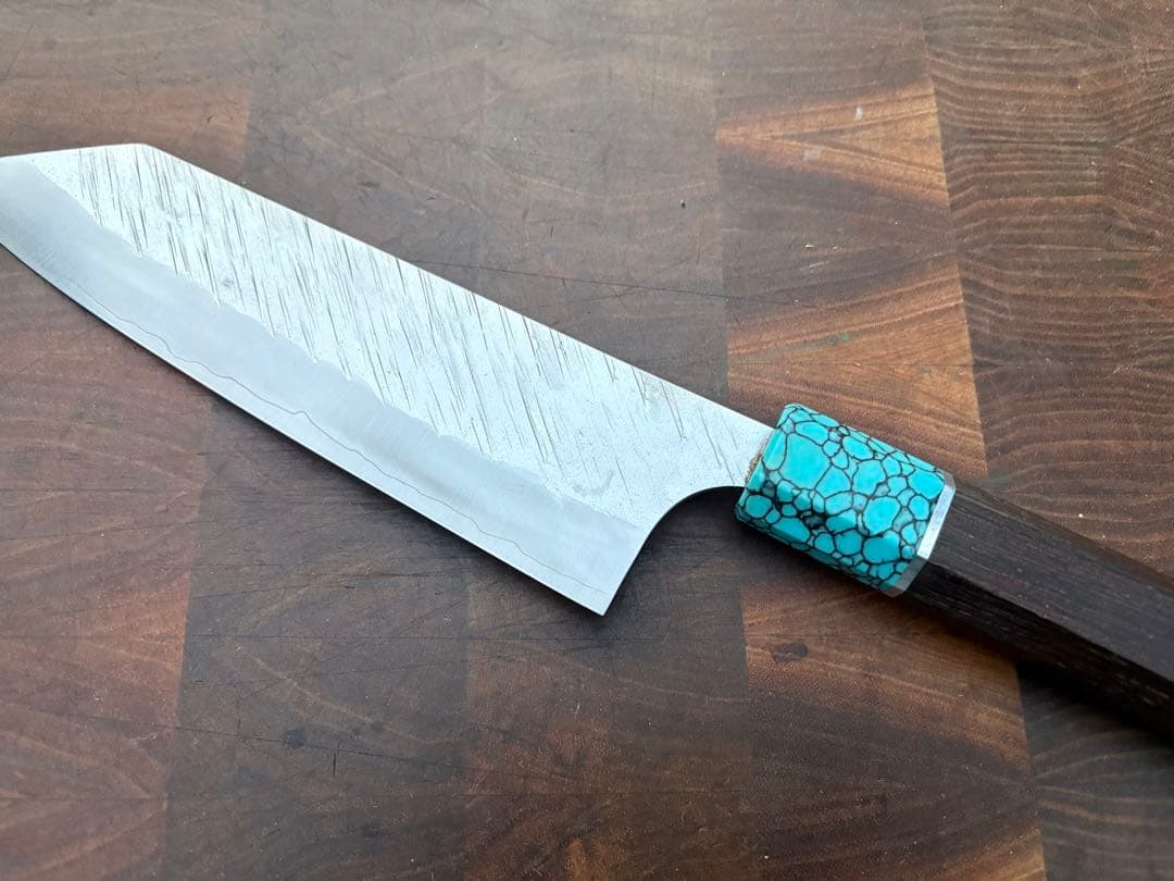 黒崎優　風神　文化(切付) 165mm 包丁　粉末ハイス　ウエンジ柄ターコイズ桂