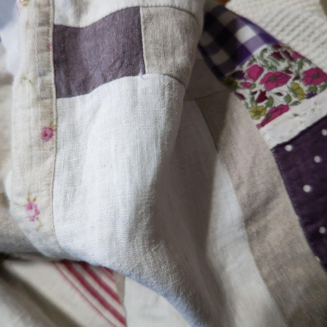お値下げハンドメイドリネンパッチワークブランケットリバティ綿レース麻