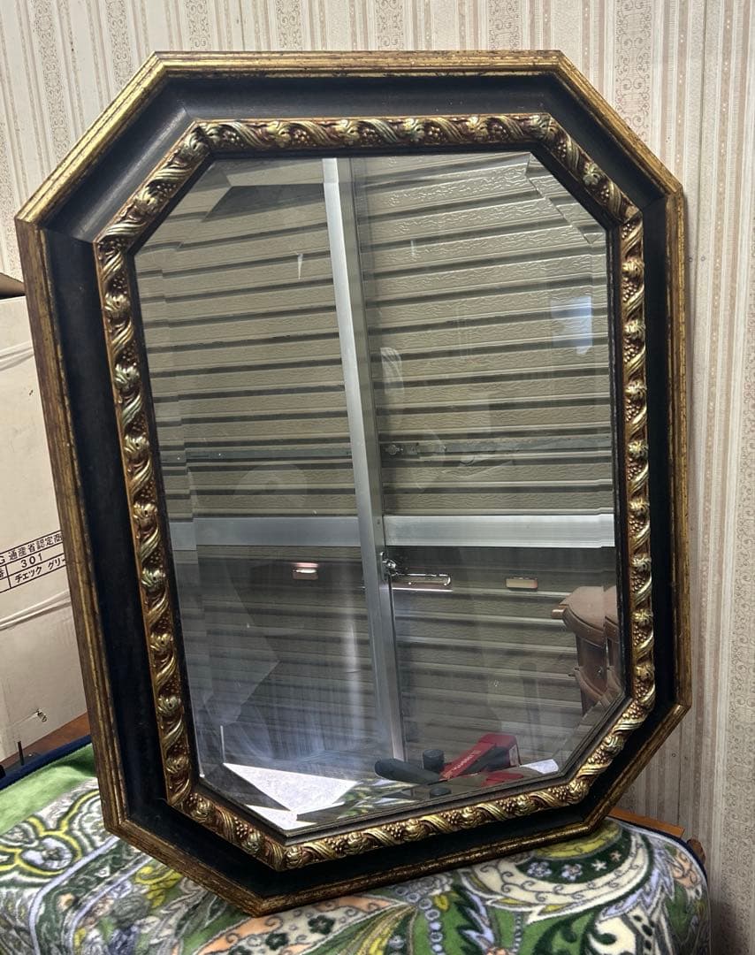 イタリア製　アンティーク　八角　特大ミラー　姿見　インテリア　風水　壁掛け