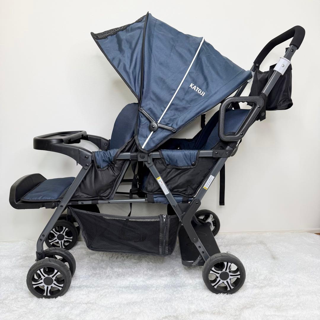 美品 KATOJI 二人でゴー 二人乗りベビーカー 専用リアシート付き