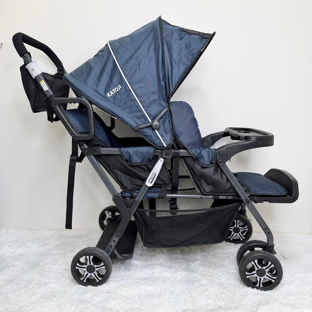 美品 KATOJI 二人でゴー 二人乗りベビーカー 専用リアシート付き