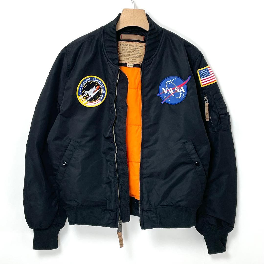 ち*げ様 ALPHA INDUSTRIES ブラック NASAフライトジャケット
