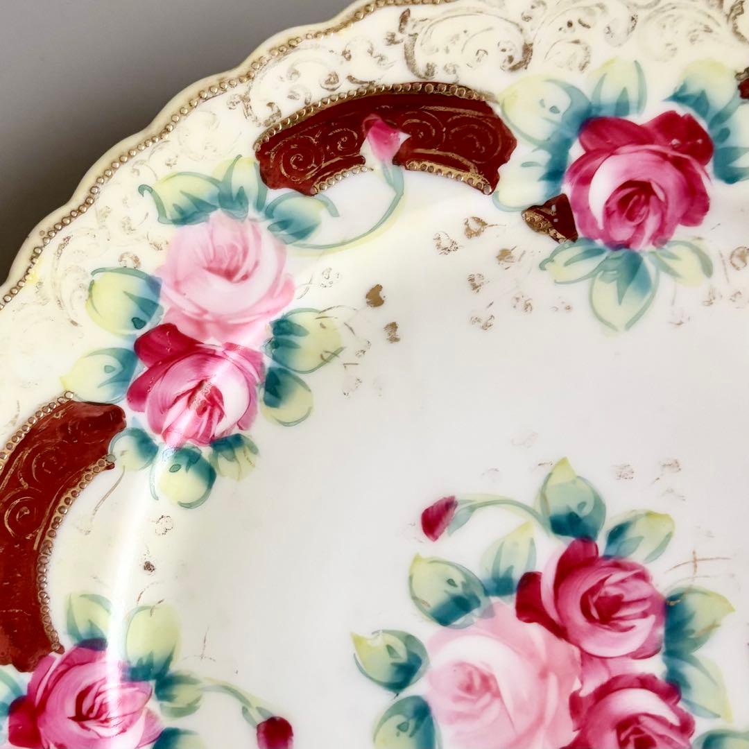 アンティーク　オールドノリタケ　初期メイプルリーフ印　薔薇金彩プレート【稀少品】