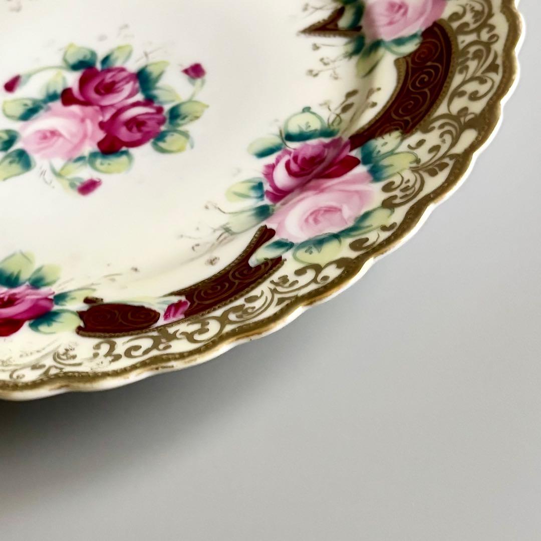 アンティーク　オールドノリタケ　初期メイプルリーフ印　薔薇金彩プレート【稀少品】