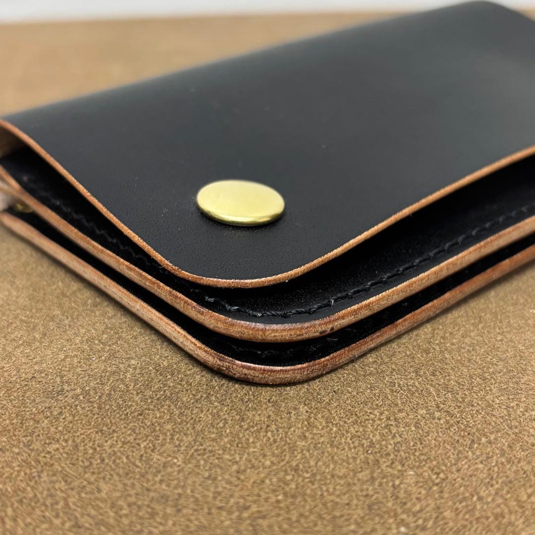 トラッカーウォレット　ミドル　黒　茶心　2層　薄型　栃木レザー
