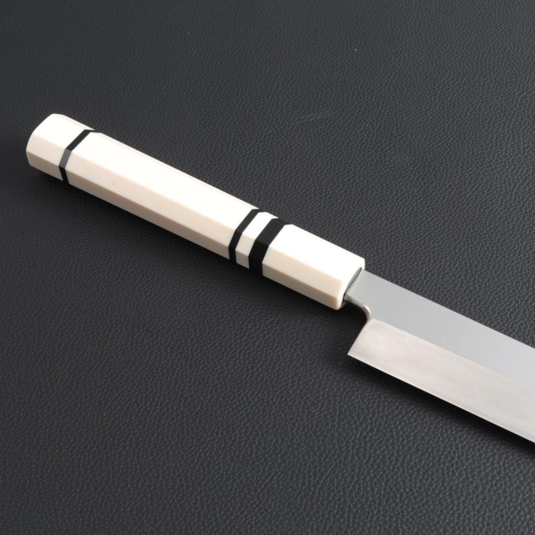 9776 柳刃包丁 尺寸 刃渡り300mm 刺身包丁 人工象牙黒三本巻八角柄