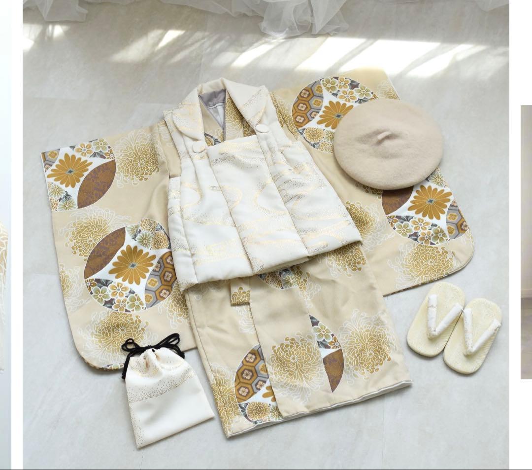 美品　utatane ひよこ商店　七五三　3歳被布　クリーム金彩 エクリュ七宝