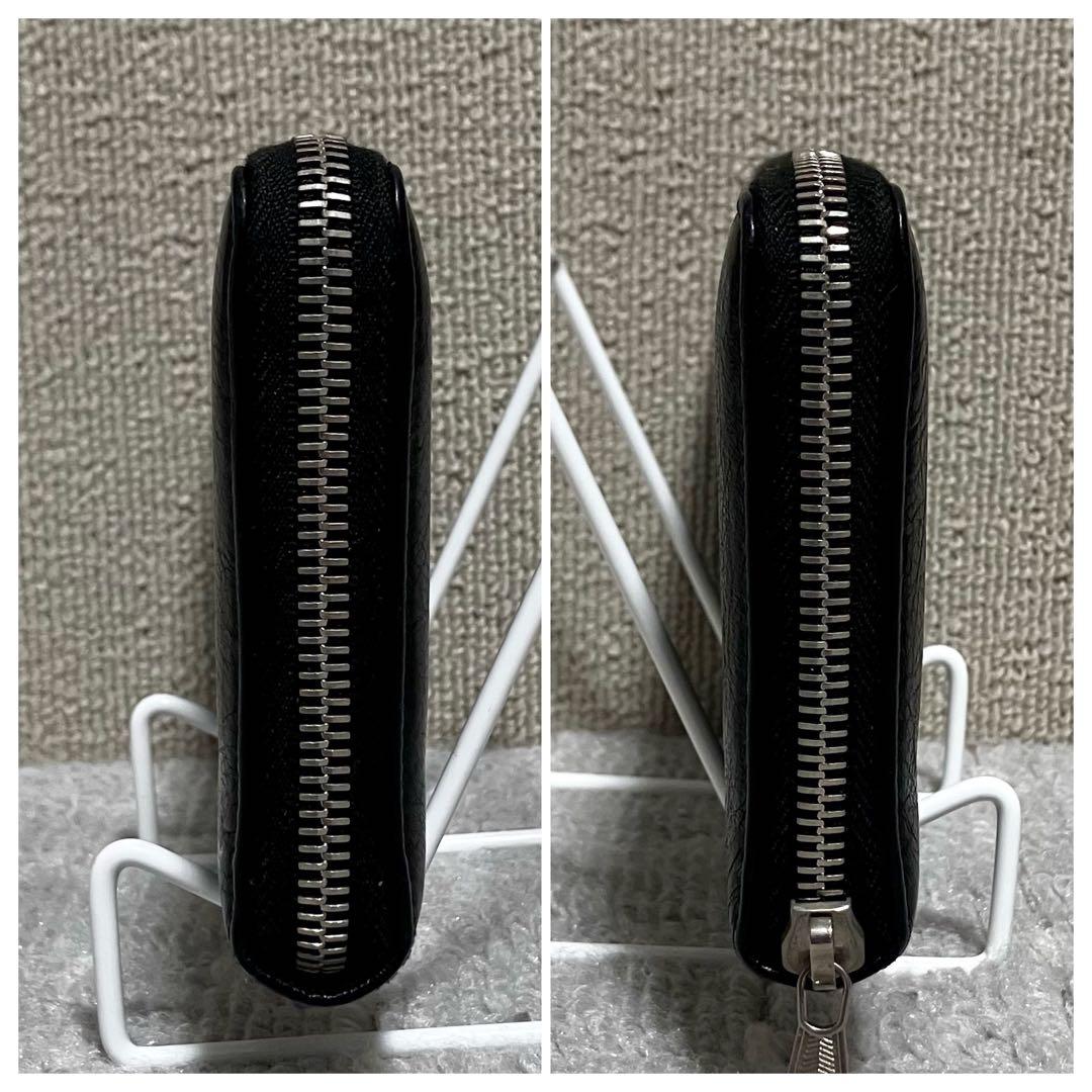 バレンシアガ［シワ加工］ラウンドジップ　長財布　ブラック　レザー　シルバー