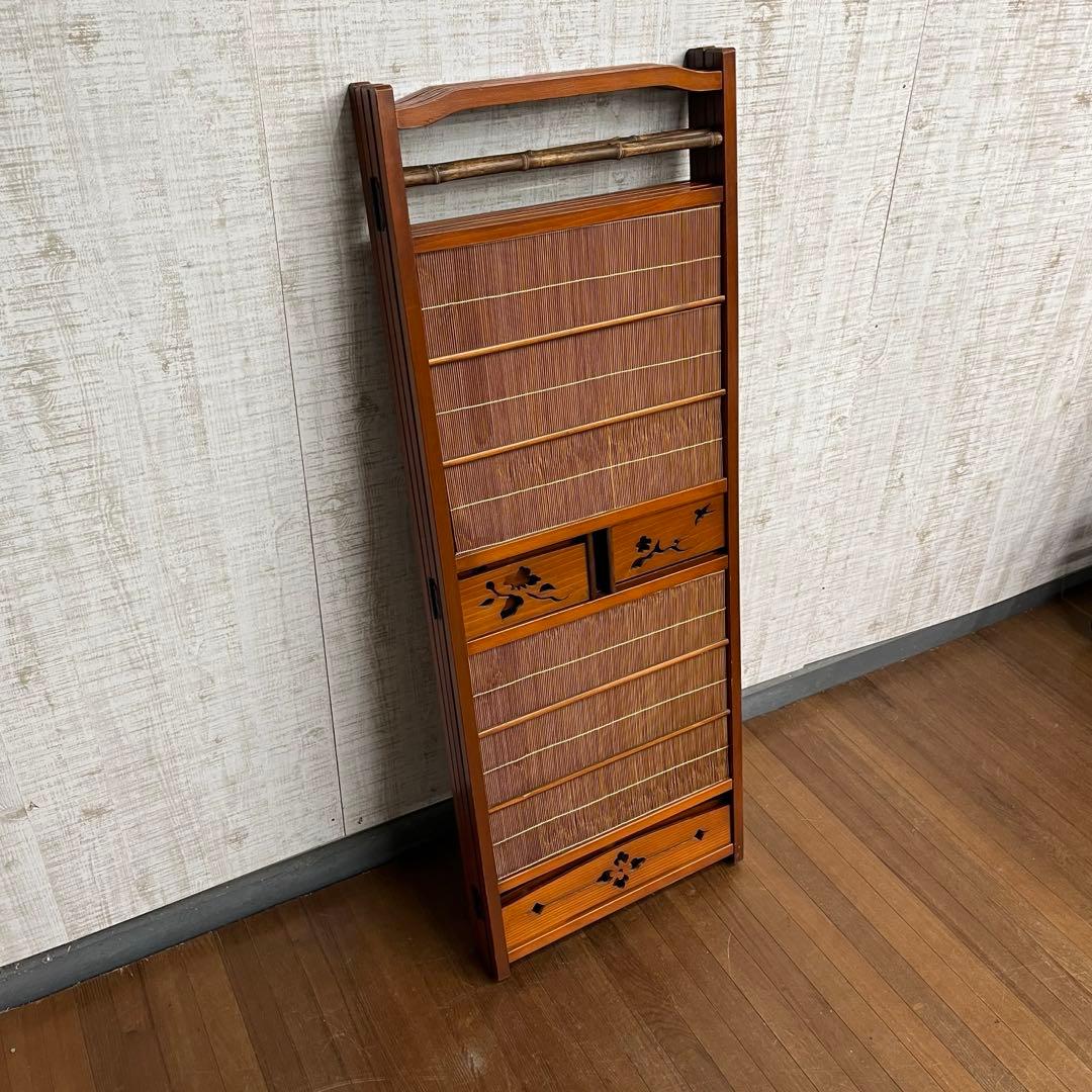 【アンティーク】昭和レトロ 4連 衝立 パーテーション 透かし彫り 古道具